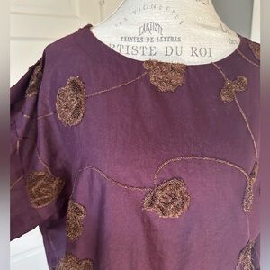 Elegant Purple Blouse with Brown Embroidery